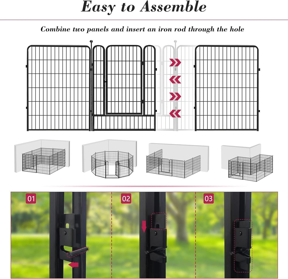 Dog Playpen Outdoor 40 inch 16 Panels Indoor Dog Pen for Large/Medium/Small Dogs Rustproof Metal Dog Fence Outdoor for Yard, Puppy Playpen with Door Portable Pet Fence for RV Camping Yard