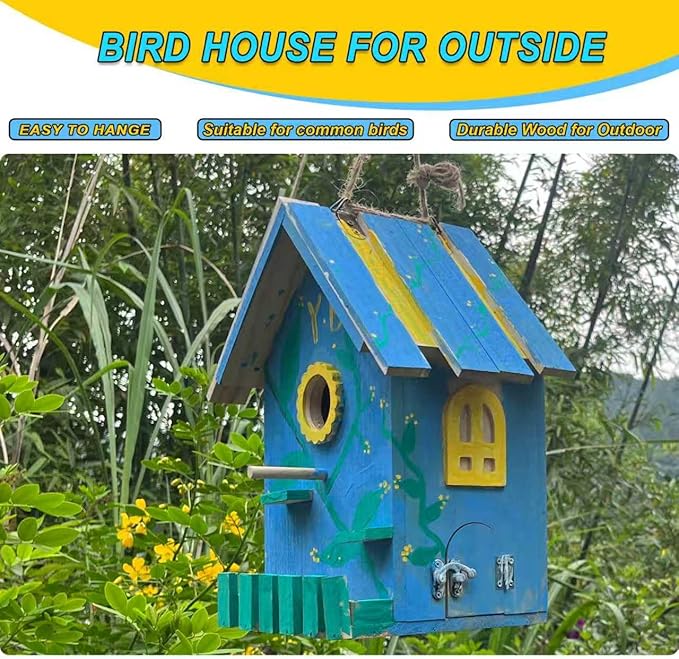 DIY Wooden Bird Houses for Outside with Paint Woodworking Craft for Kids and Adults Hanging Birdhouse for Garden Yard Decor Gifts
