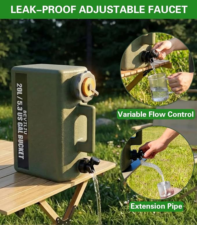 Beviliu Portable Camping Shower – 3 Gallon & 5 Gallon Food-Grade Jug, Rechargeable Pump, IPX8 Waterproof, Lightweight & Extra-Large Portable Shower for Camping, Beach, RV, Pet