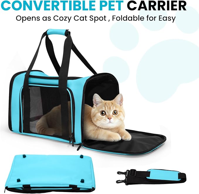 Soft-Sided Cat Carrier Expandable Pet Carrier Airline Approved Mesh Travel Carrier Up to 15lbs for Cats Small Dogs Collapsible Escape-Proof with Shoulder Strap Washable (18x11x11 Blue)