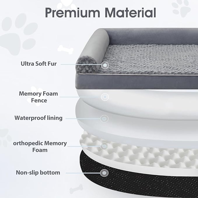 BFPETHOME Orthopedic Washable Human Dog Bed for Adult & Dog Cozy Sleep | Human Size Waterproof Big Soft Pet Couch Bed for Adult & Dogs Relax with Removable Cover Supportive Foam Grey 61x43 Inch