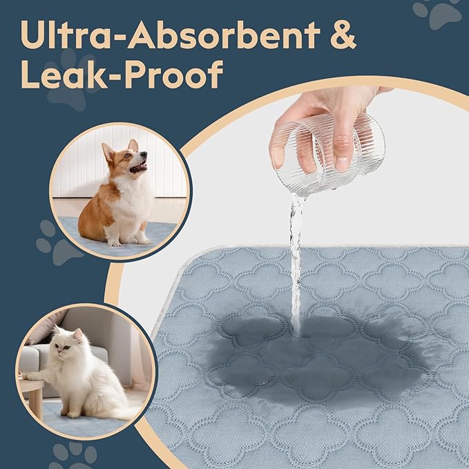 Washable Pee Pads for Dogs - 2 Pack Reusable Pee Pads，Waterproof Puppy Pads，Pet Training Pads，Super Absorbent with Dog Paw Shape Non-Slip Backing (Light Grey, 36" X 41" - 2 Pack)