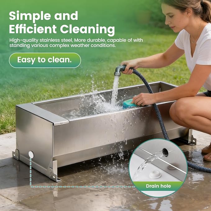 12Gal Automatic Livestock Water Trough, Stainless Steel Auto Dog Water Bowl Dispenser with Float Valve Kit, Self Filling Livestock Waterer Outdoor Extra Large Bowl for Dog Horse Goat Cow