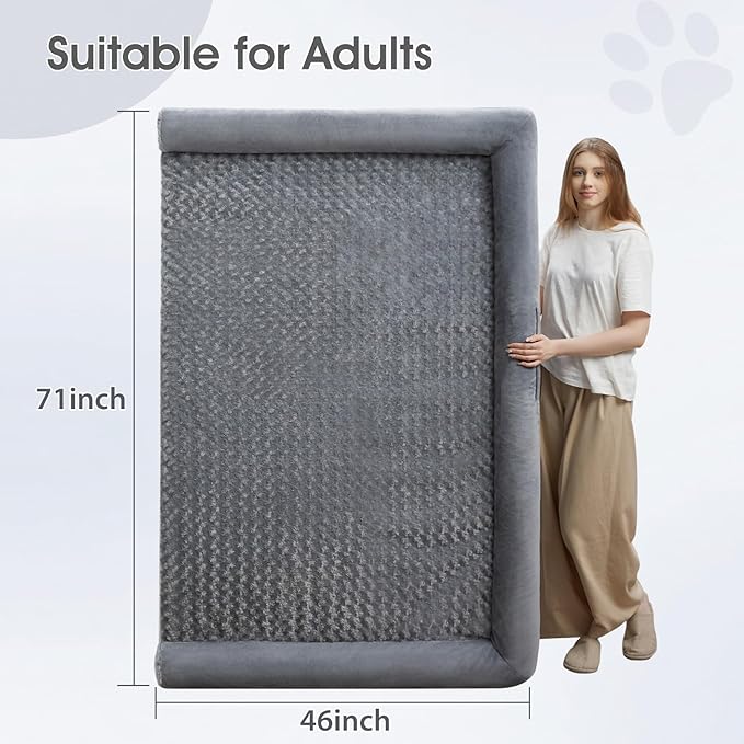 BFPETHOME Orthopedic Washable Human Dog Bed for Adult & Dog Cozy Sleep | Human Size Waterproof Big Soft Pet Couch Bed for Adult & Dogs Relax with Removable Cover Supportive Foam Grey 61x43 Inch