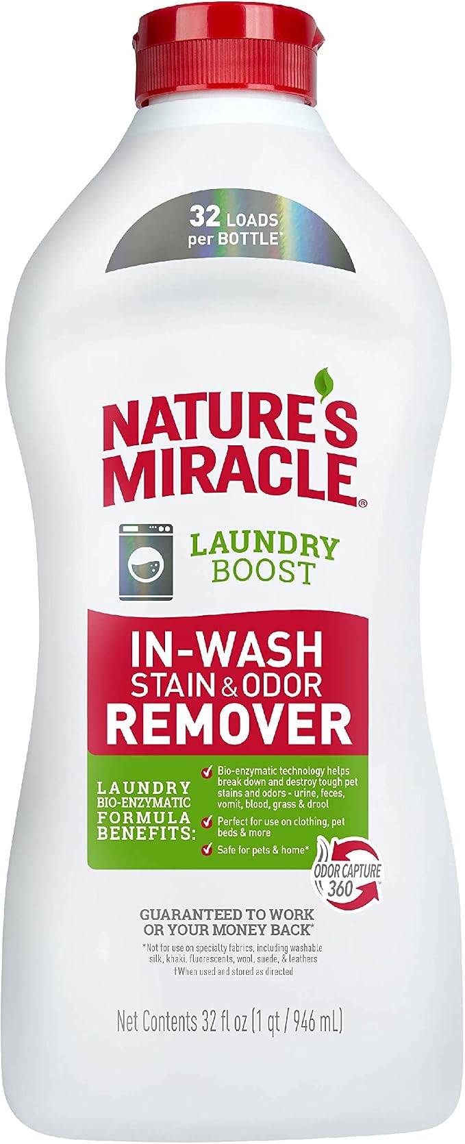 Nature's Miracle Dog Urine Destroyer Plus Enzymatic Formula, Laundry Boost in-Wash Stain & Odor Remover Additive, 1 gal & 32 oz