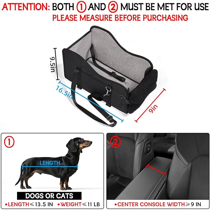 TKYZ Center Console Dog Car Seat for Small Dogs,for Car/SUV/Small Truck | Soft Pillow,Double fixation,Scratch-Resistant Fabric,Pet Booster with Safety Belt,Puppy Car Seat for Small Dogs 0-11 lbs