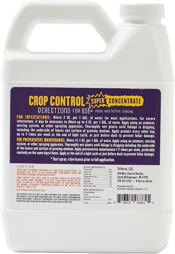 Trifecta Crop Control Super Concentrate All-in-One Natural Pesticide, Fungicide, Miticide, Insecticide, Help Defeat Spider Mites, Powdery Mildew, Botrytis, Mold, and More on Plants 16 OZ