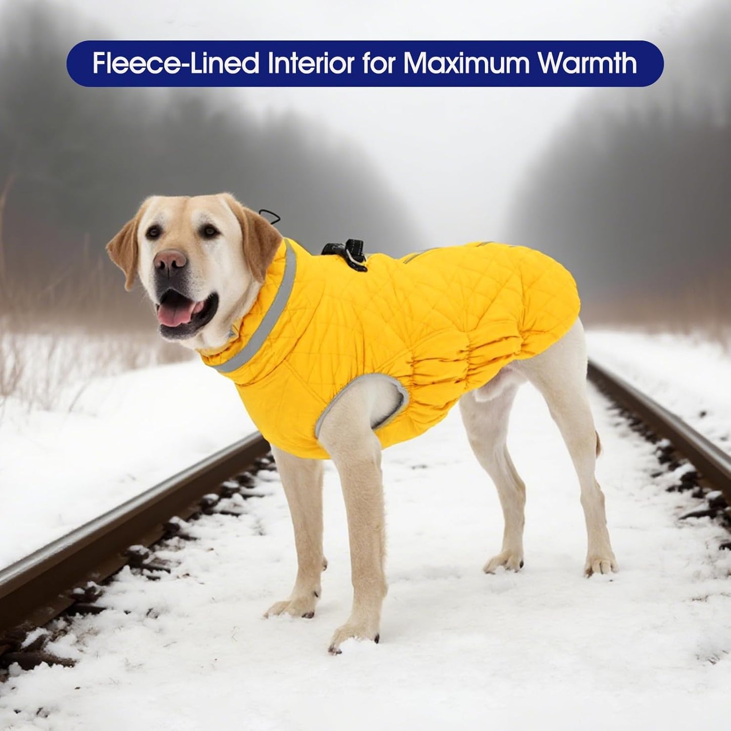 FUAMEY Dog Coat for Small Dogs,Waterproof Dog Winter Jacket with Harness Built in Puppy Cold Weather Coats Reflective Pet Vest with Zipper Warm Fleece Dogs Snowsuit Windproof Yellow S