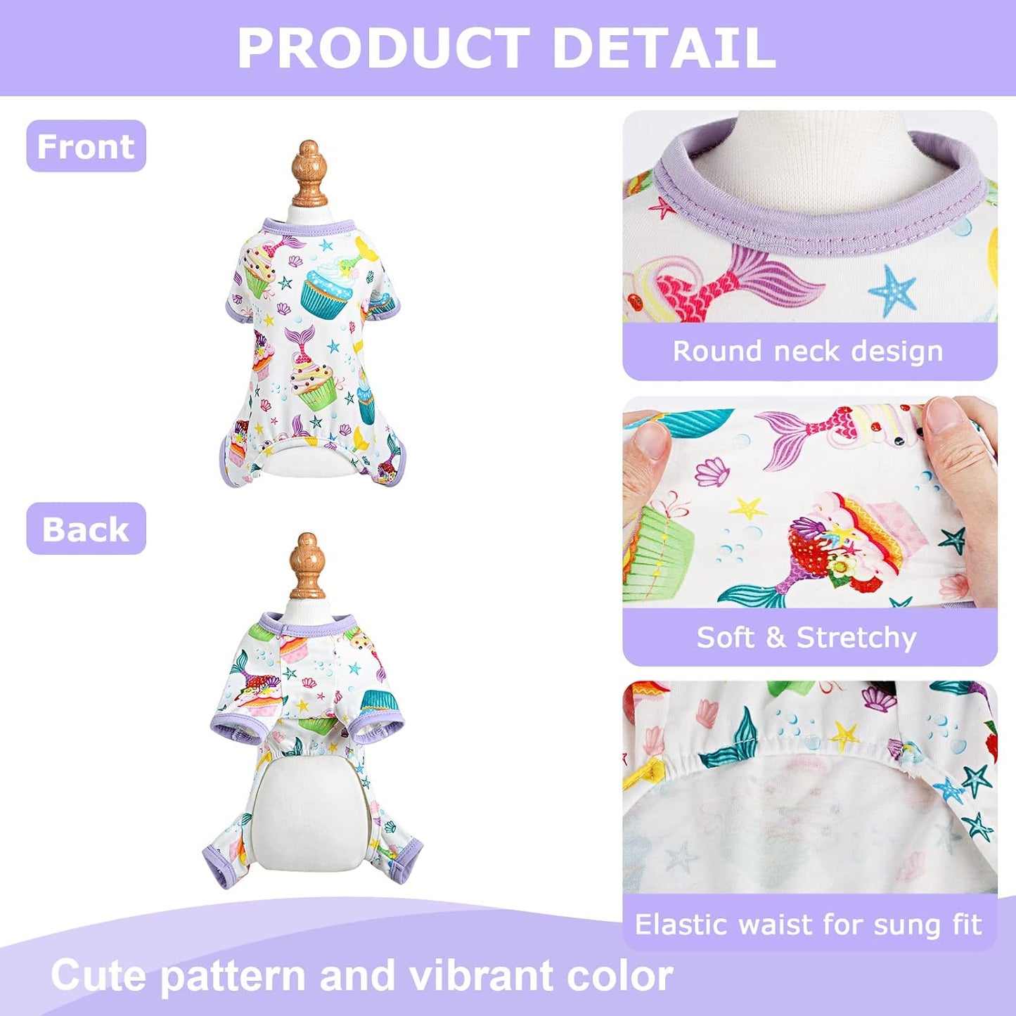Dog Pajamas Pjs Summer Dog Clothes for Small Dogs Girl - Boy - Medium Size Dogs, Soft Stretchy Puppy Clothes Doggie Onesies Fall Cat Pet Jammies Outfit (Cake Purple, Medium)