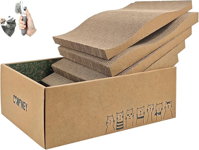 Comoney Cat Scratcher 5 Pack, Reversible Corrugated Cardboard Cat Scratch Pads for Indoor Cats, Cat Scratching Boards to Protect Furniture, Cats