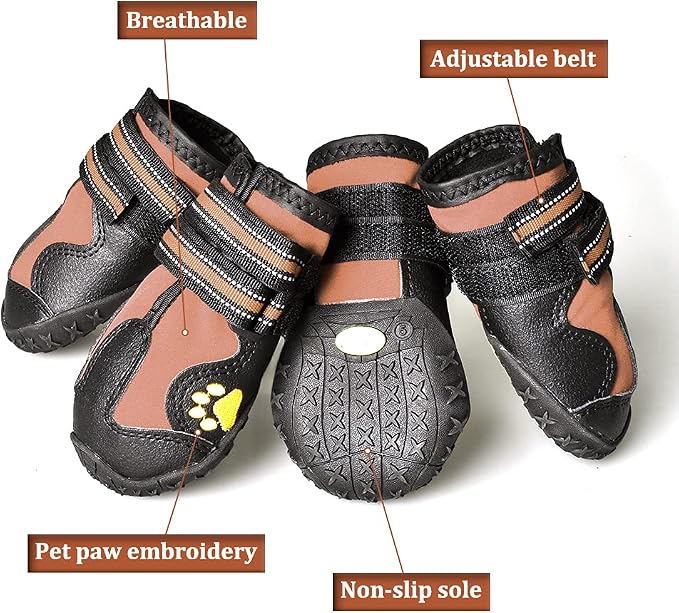 CovertSafe& Dog Boots for Dogs Non-Slip, Waterproof Dog Booties for Outdoor, Dog Shoes for Medium to Large Dogs 4Pcs with Rugged Sole Black-Brown