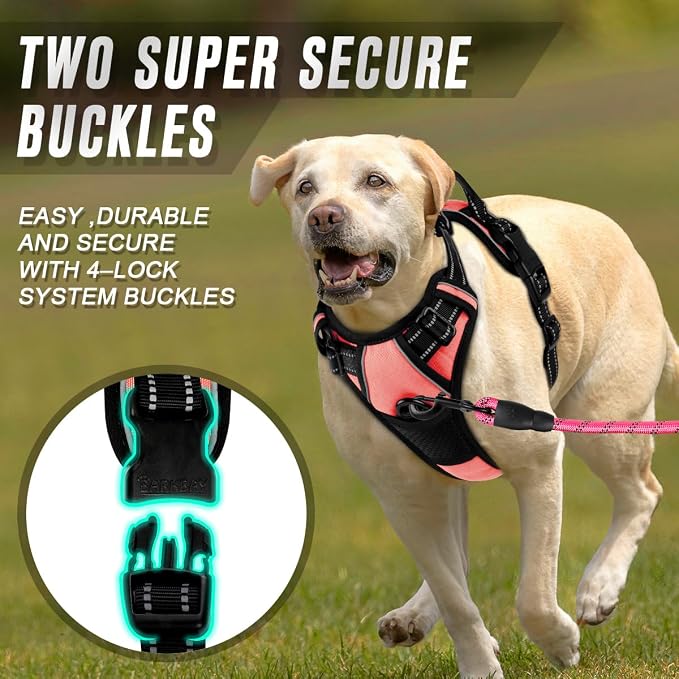 BARKBAY Dog Harness No Pull for Medium Sized Dog Front Back Clips,Dog Vest | Soft Padded No Choke With Handle,Easy On&Off,Adjustable Reflective For Walking Training Running(Light Pink,M)