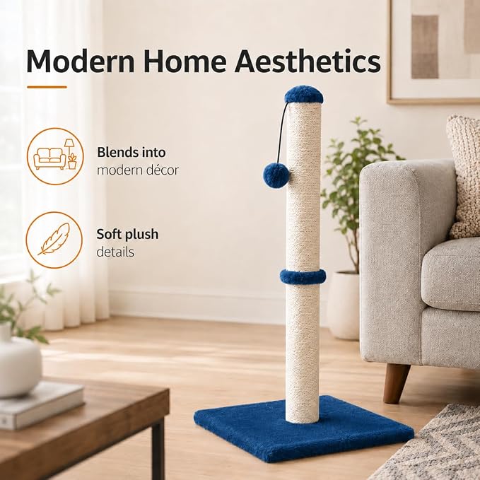 Dimaka 29" Tall Cat Scratching Post, Claw Scratcher with Sisal Rope and Covered with Soft Smooth Plush