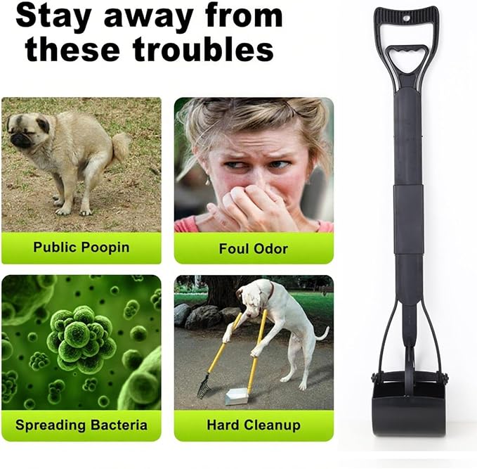 32'' Portable Pooper Scooper, Heavy Duty Dog Poop Pick Up Tool for Medium & Large Dogs, Clean Waste Tool for Yard, Lawns & Grass, Black | Medium & Large Dogs, Yard & Lawn Use, 81 cm Length, Waste Cleanup Tool, Black