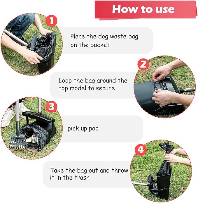 2pcs Heavy Duty Dog Pooper Scooper with 40 Bags, Long Handle Swivel Bin & Rake Spade for Large Medium Dogs, Pet Waste Removal for Yard Grass Gravel, Easy to Clean