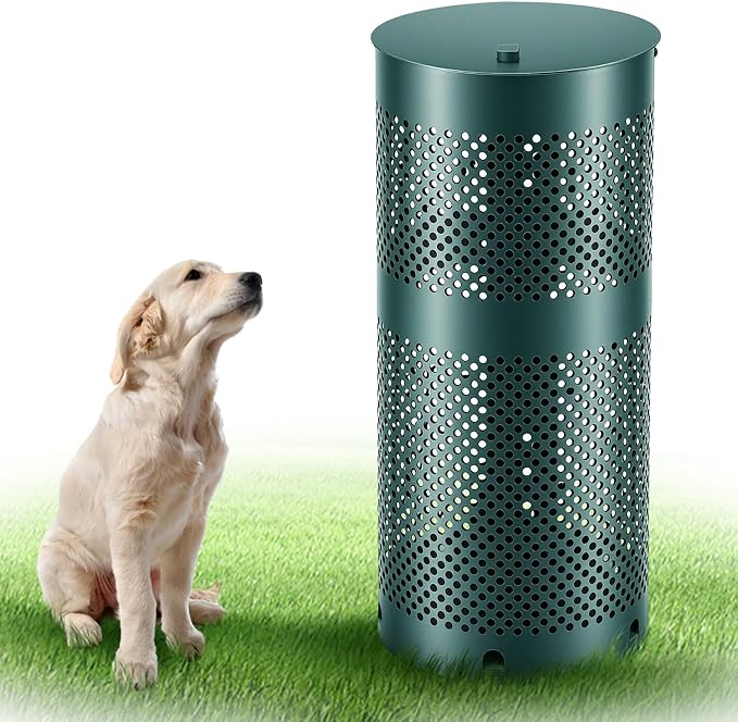Dansydaisy Round Outdoor 8 Gallon Capacity Trash Can with Lid for Dog Waste Station - Rust Free UV Powder Coated - Designed to Mount on Any Post or Wall (Green)
