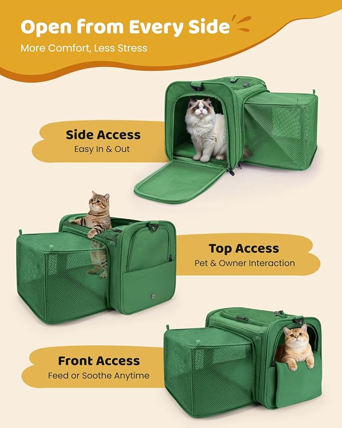 MIDOG Cat Carrier Soft for Small-Medium Cats Up to 15lbs, Airline Approved | Expandable Square Design,Comfort & Breathable Window,Equipped with anti-slip lock zippers and an internal safety leash