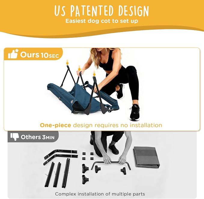 Upgraded Non-Slip Daisy Cot, XL Foldable Elevated Dog Bed, Portable Raised Outdoor Folding Dog Cot for Camping/Home, Chew Proof Waterproof Heavy Duty Up to 160 Lbs, Dark Blue, 49"x33"