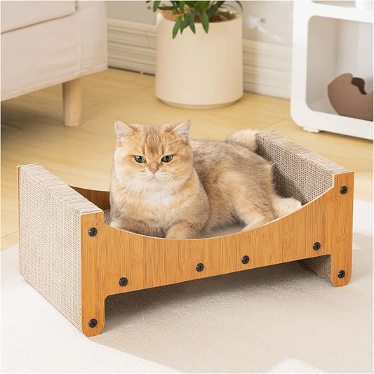 Avont Cat Scratcher Lounge, 3-in-1 Reversible Cardboard Scratching Bed, Horizontal Lounger for Indoor Cats Kittens - Nature
