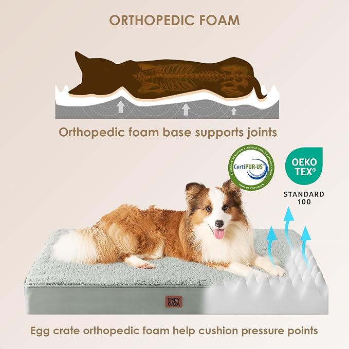 EHEYCIGA Orthopedic Dog Bed Extra Large with Removable Washable Cover, 41IN | Egg Crate Foam Support, Durable Oxford fabric, Non-Slip Bottom, Machine Washable, Soft Waterproof Plush Pet Bed Mat For Crate