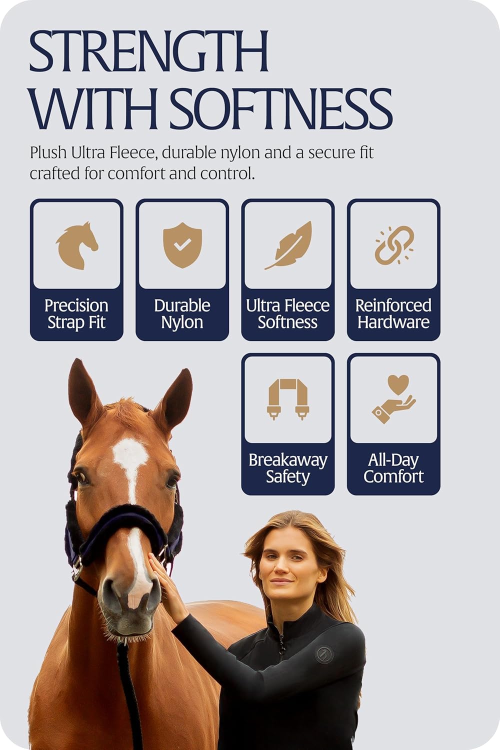 Equinavia Valkyrie Soft Ultra Fleece Padded Adjustable Breakaway Horse Halter - Navy/Navy - Warmblood