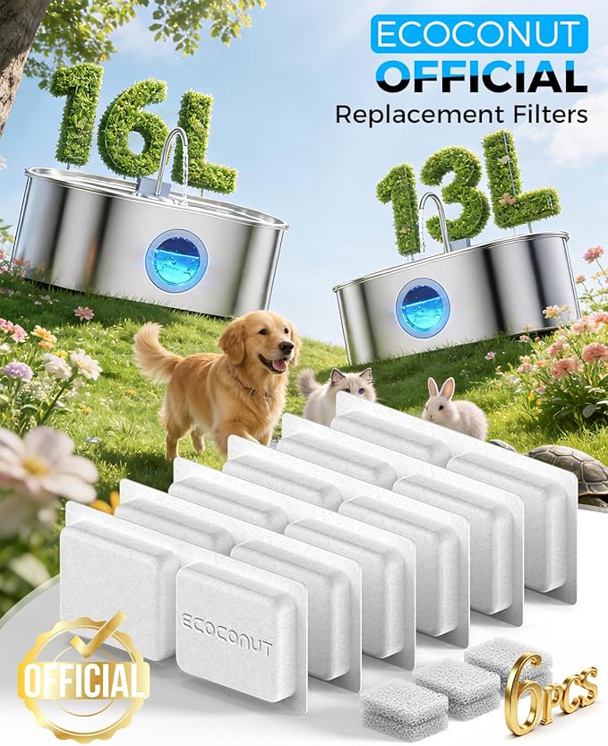 3.4Gal Dog Water Fountain for Large Dogs, 13L Stainless Steel Large Pet Fountain with Deeper & Wider Drinking Area, Automatic Dog Water Bowl Dispenser with Water Window (7 Filters)