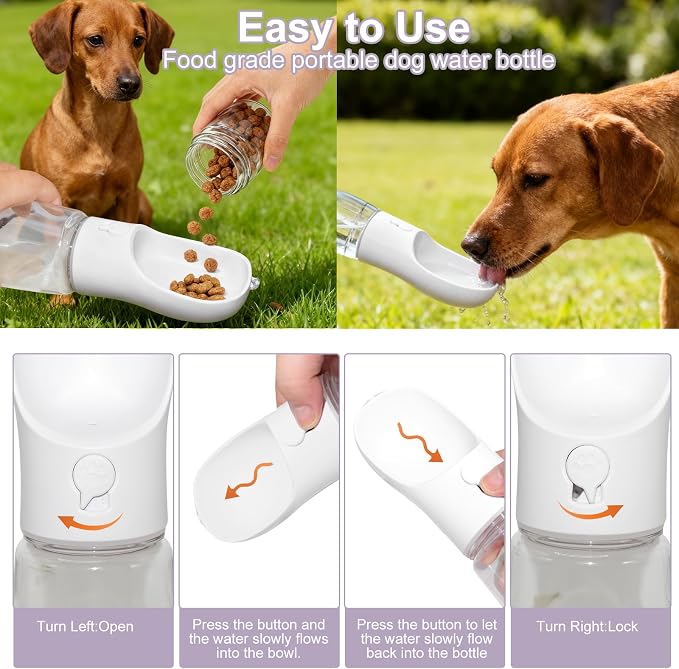 Dog Water Bottle, Portable Water Bottle with Food Container for Dogs Cat Pet Hiking Walking Travel Camping, Leak-Proof Dog Water Bowl Dispenser with Feeder Function Puppy Essentials