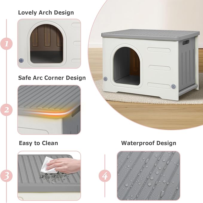 Plastic Cat House for Indoor Outdoor, Weatherproof Outside Cat Shelter | Durable Plastic, Weatherproof ,Easy to Assemble