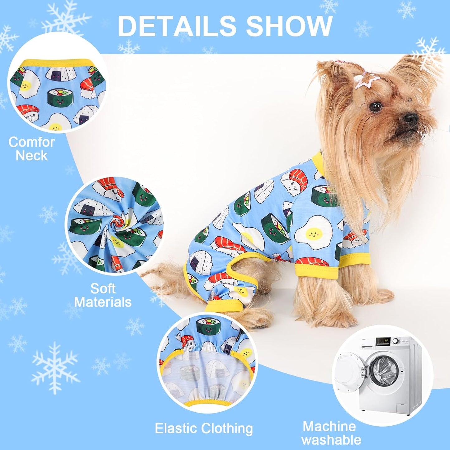 Dog Pajamas Small Sized Dogs Stretchable Summer Dog Clothes Pjs 4 Legs Girl Boy Cute Soft Puppy Outfits Doggie Cat Jammies Jumpsuit Sleeper for Pet (Bread, Medium)