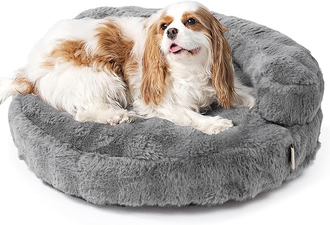 EHEYCIGA Soft Cat Couch Bed for Indoor Cats, Fluffy Small Dog Bed with Removable Washable Cover, Bolster Pet Sofa, Waterproof and Non-Slip, 23" x 23"x 7", Grey