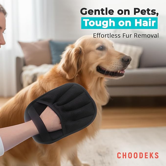 Choodeks Pet Hair Removal Gloves for Dogs and Cats, Reusable Electrostatic Grooming Tool, 2-Piece Set for Furniture, Clothing, Car Seats Reusable 2-in-1 Design, 2 Pack