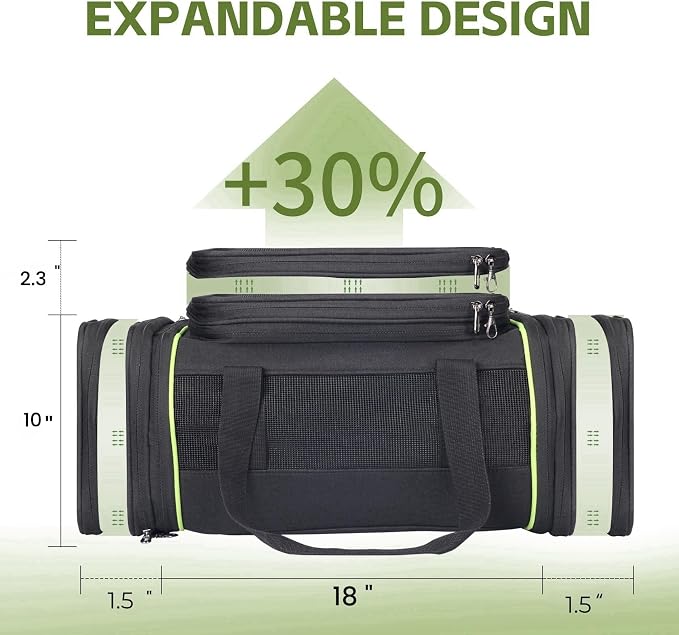 Black Expandable Pet Carrier for Cats/Dogs - Airline Approved, 2-Side & Height Extendable Design - Soft Sided Travel Bag(Black)