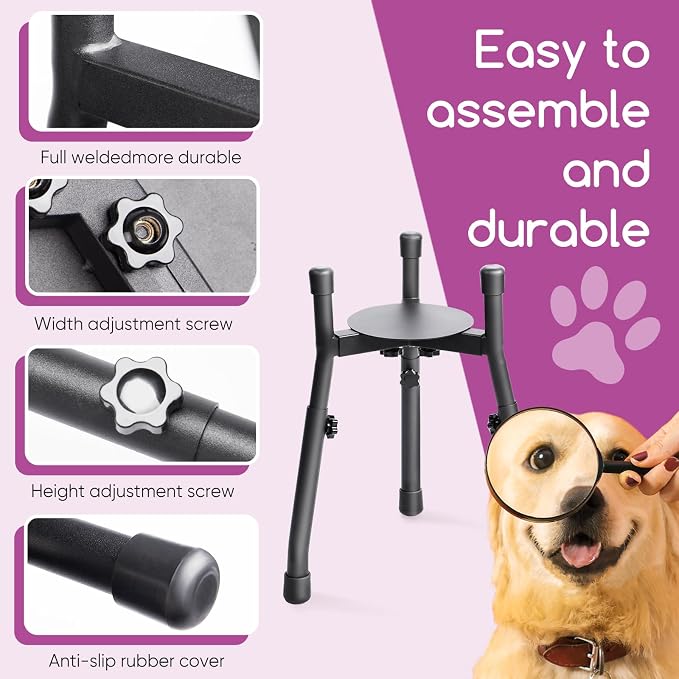 Adjustable Raised Dog Bowl Stand with Spill Mat, Bowl Not Included | Metal feeder for medium and large dogs, 3 heights from 8.8 to 12.5 inches, adjustable 6.3-10.2 inch width