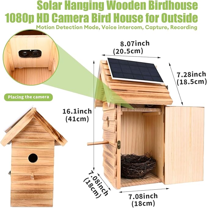 Smart Bird House with Camera, 2.4G WiFi & App Alerts, 160° Wide View 1080P HD Wireless Birdhouse, Auto Capture Bird Video & Motion Detection, Smart Bird House Camera Solar Powered (Dark, Normal)