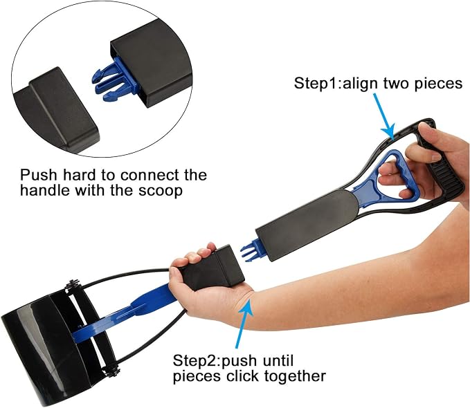 Pooper Scooper Long Handle Top Paw Jaws Poop Scoop Dog Sanitary Waste Pickup Removal for Small,Medium, Large, XL Pets Waste Bag Holder Feces Remover Portable Heavy Duty Disposer with Bags