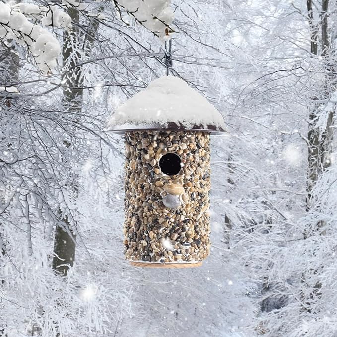 Pebble Stone Bird House for Outside Clearance, HDPE Roof Bird House for Outdoor, Heavy Duty Stone, Hanging Birdhouse for Outside, Wren House 10 Year Lasting (Black