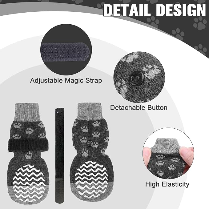 EXPAWLORER 6Pcs Anti Slip Dog Socks to Prevent Licking Paws, Pet Shoes for Hot Pavement Double Sides Dog Boots & Paw Protectors Booties for Hardwood Floors with Grippers Small Medium Large Senior Dogs