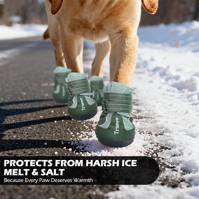 EXPAWLORER 4PCS Anti-Slip Dog Shoes - Waterproof Dog Booties & Paw Protectors with Reflective Straps for Outdoor Cold/Hot Pavement, Indoor Hardwood Floors, Winter Boots for Small Medium Large Dogs