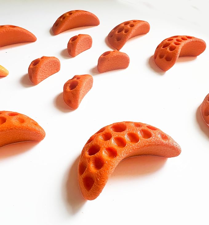 Moon Rock Climbing Holds Easy to Grab Holds for Home Climbing Walls and Swing Sets. Positive in Cut Jugs Great for Kids. Dual Texture, Eco Friendly, Non-Toxic. 2X Stronger Recycled Material. (Orange)