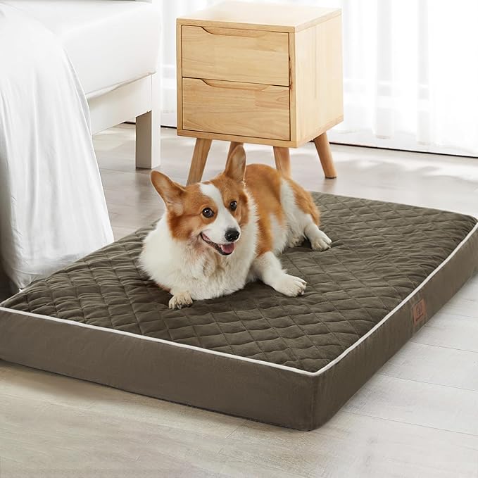 WNPETHOME Orthopedic Waterproof Extra Large Senior Dogs Bed for Comfy Sleep | XL Washable Ped Bed with Removable Cover, Multi-Needle Quilting XL Crate Bed for Large Sized Dog Relax, Dark Green 42x30 Inch