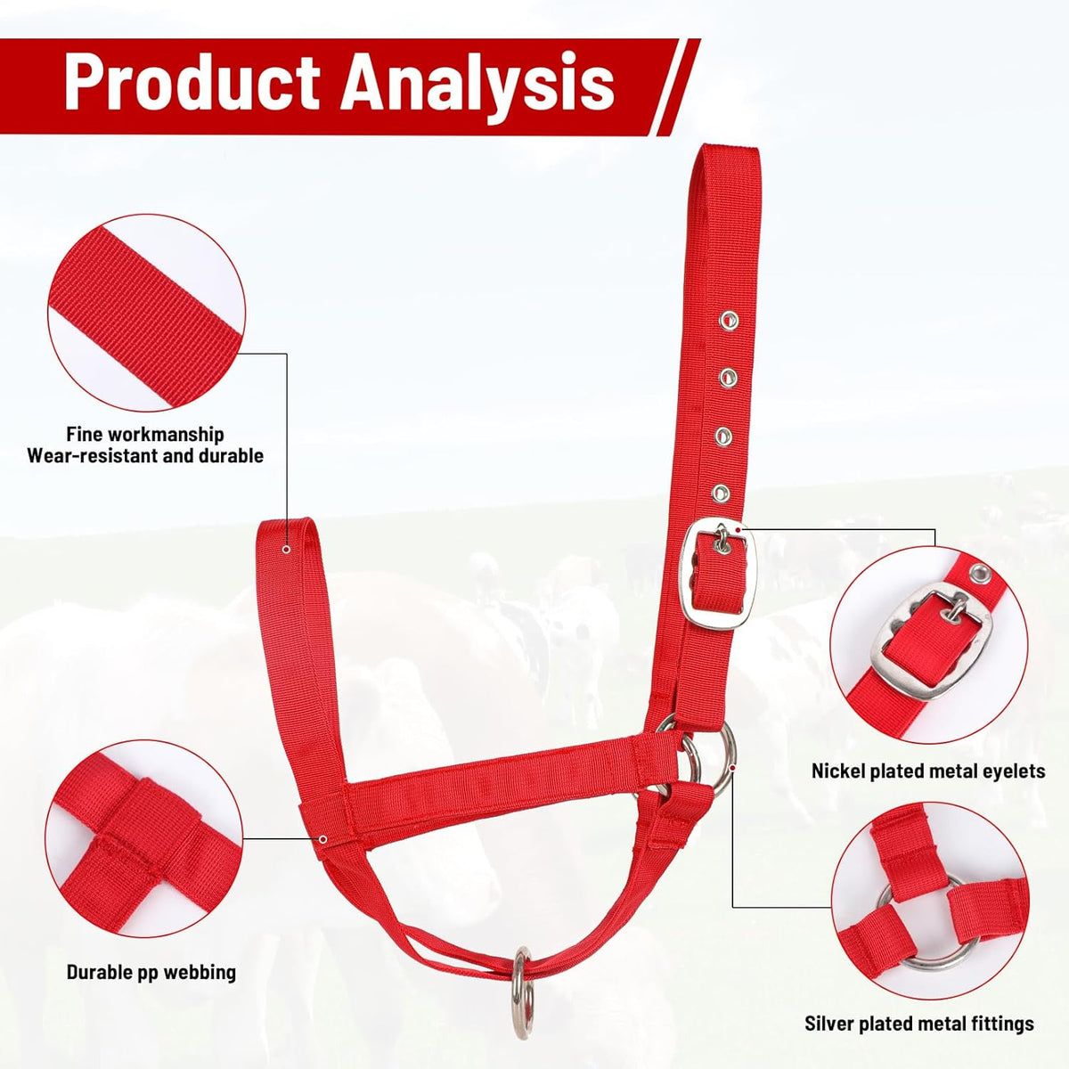 XUANNIAO Easily Adjustable Figure 8 Cow Halter, Double-Ply Premium Livestock Cattle Halters, Colorful Cow Utility Calf Halter with Leading Rope for Miniature Horse Donkey Goat Foal (Large, Black)