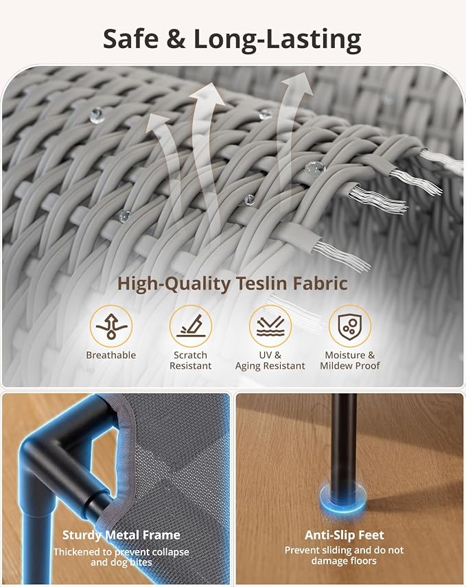 Cooling Elevated Dog Bed, 26.8x34 Raised Dog Bed with Removable Bolster Cushion, Breathable Mesh, Non-Slip Feet, and Metal Frame for Medium Breeds Indoor Outdoor | Raised Dog Bed with Removable Bolster Cushion, Sturdy Metal Frame, Non-Slip Feet, for Me...