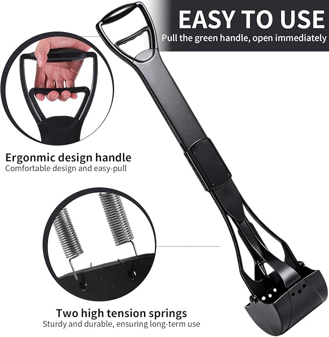 ienjoyed 36“ Large Dog Pooper Scooper for Large Dogs Heavy Duty, Non-Breakable Dog Poop Scooper with Wide Handle for Grass, Gravel, Durable Dog Poop Pick Up Tool, Long Handled Poop Grabber (Black)