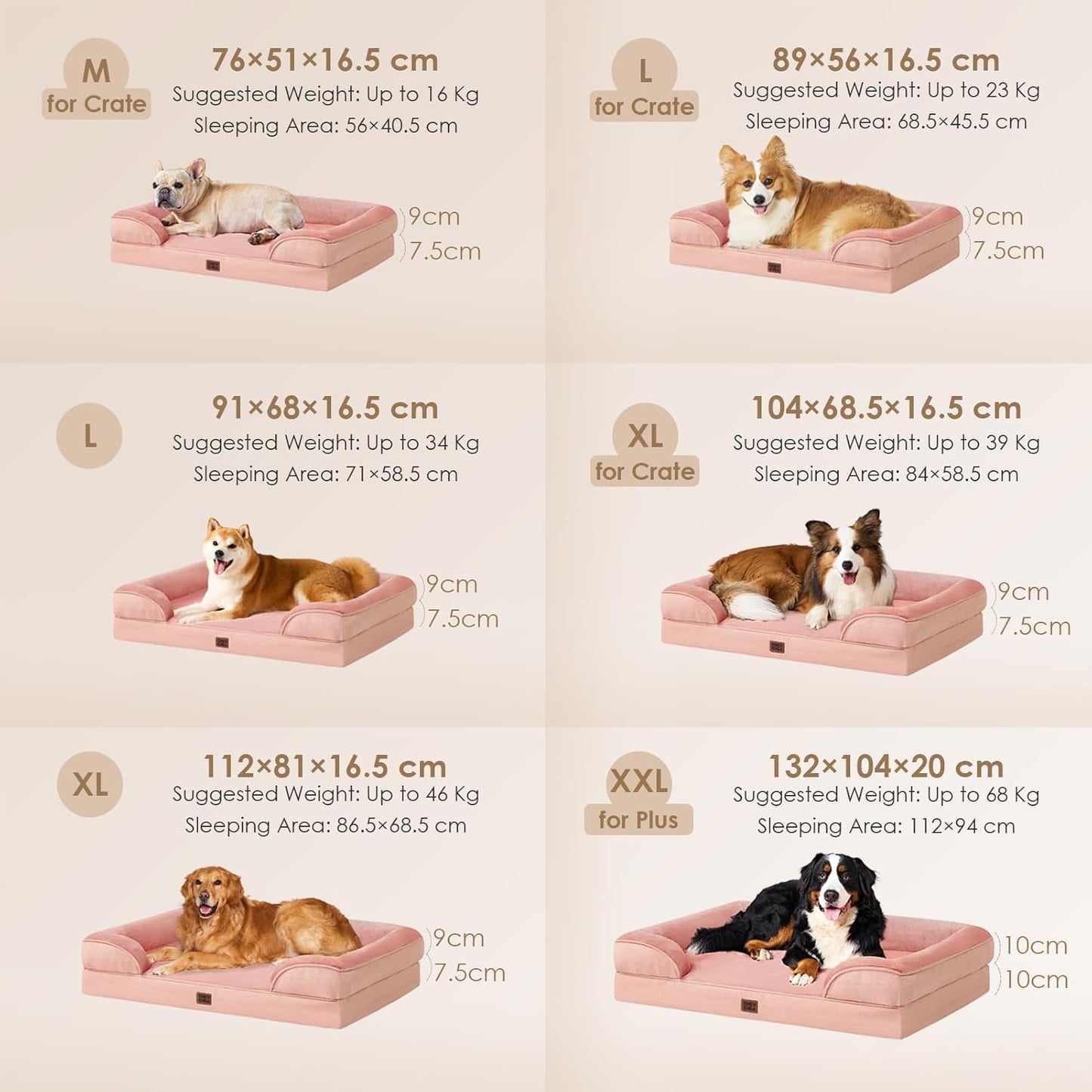 EHEYCIGA Orthopedic Dog Beds for Extra Large Dogs, Waterproof Memory Foam XL Pet Bed with Sides, Non-Slip Bottom and Egg-Crate Foam Big Dog Couch Bed with Washable Removable Cover, Dusty Pink