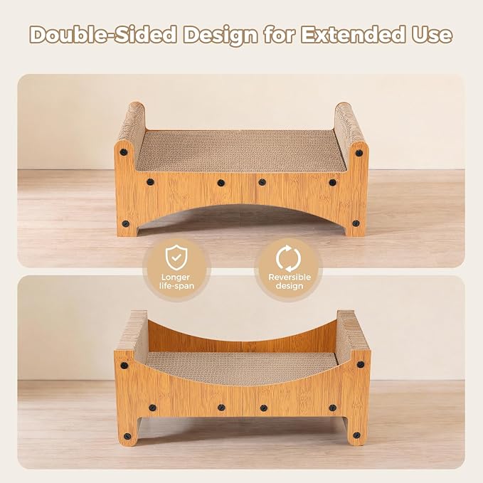 Avont Cat Scratcher Lounge, 3-in-1 Reversible Cardboard Scratching Bed, Horizontal Lounger for Indoor Cats Kittens - Nature