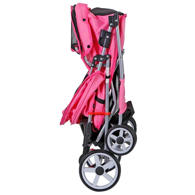 Pet Stroller for Medium Small Dogs - Easy to Walk Folding Travel Carrier Strolling Cart with Cup Holder, Weather Cover and Storage Basket (Pink)