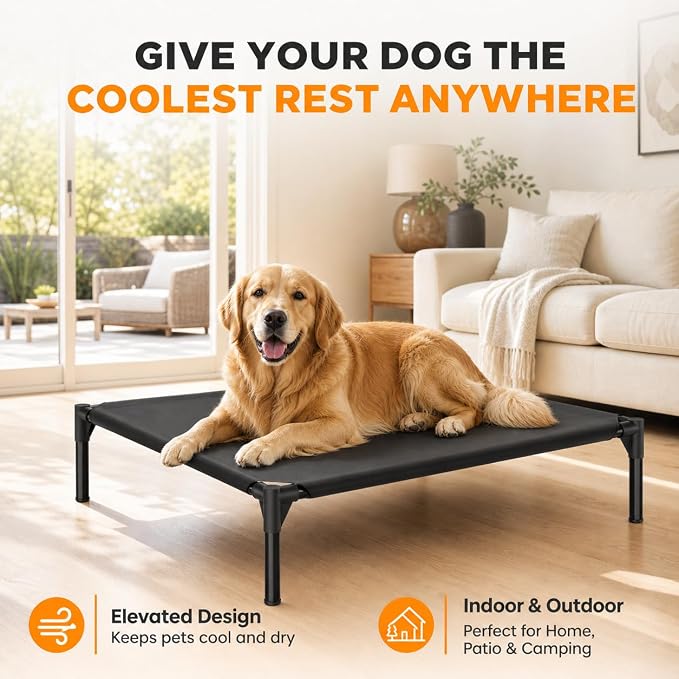 Elevated Dog Cot Bed,Cooling Raised Pet Bed with Washable Breathable Mesh Sturdy Metal Frame,Portable Raised Dog Bed with Anti-Slip Feet for Indoor Outdoor Backyard Use (29" X 26" X 7")