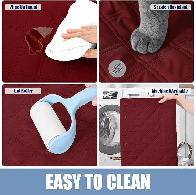 Smiry Waterproof Dog Bed Cover Pet Blanket, Soft Washable Dog Blanket for Furniture Bed Couch Sofa Reversible, Checkered (40"x70", Wine Red/Beige)