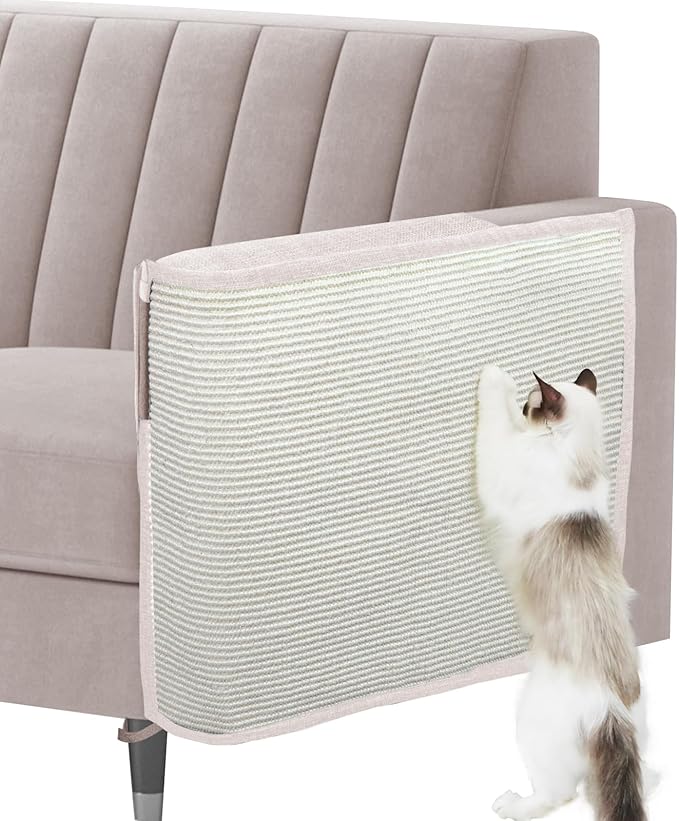 Cat Scratch Sofa Protector,27.6" L*19.6" W Cat Scratch Furniture Protector Pad Couch Arm Sheild with Natural Sisal for Protecting Couch Sofa Chair Furniture（Beige/Left Handed