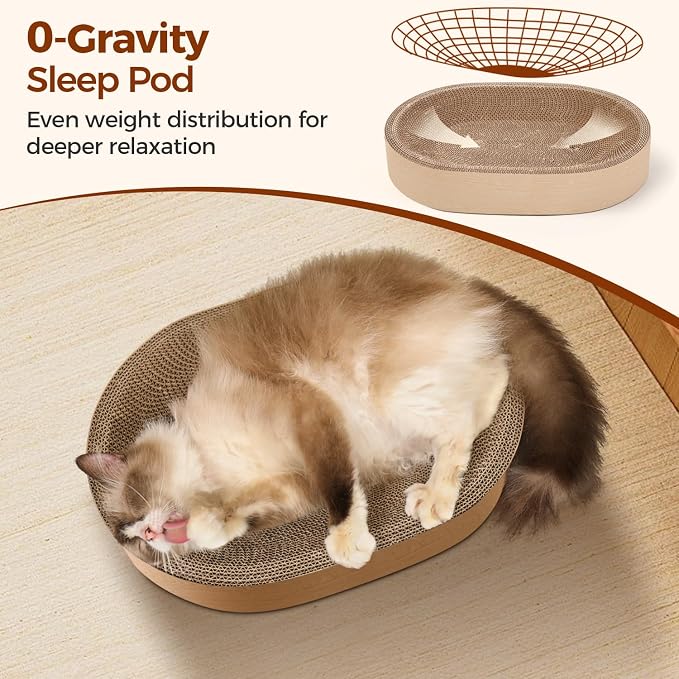 ComSaf Cat Scratcher Bed, Oval Cardboard Scratching Board for Indoor Cats | Scratch Pad Surface, Corrugated Cardboard Layers, Shallow Bowl Shape, Furniture Protection, Cat Lounger, Claw Care